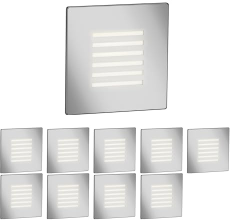 ledscom.de 10 pièces Lumière d'escalier LED/lampe murale encastrée FEX pour l'intérieur et l'extérieur, grille, carrée, inox, 85 x 85mm, blanc chaud