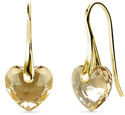 MYC Paris – Ohrringe Kristall Herz – hochwertiges Messing + vergoldet 18 K oder Rhodium – österreichischer Kristall HQ – Geschenk zum Geburtstag, Muttertag, Weihnachten – Farbe Bernstein oder Weiß,