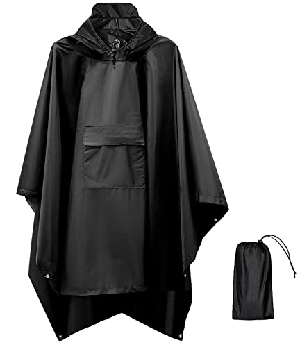 Seyobs Poncho Pluie Cape de Pluie, Imperméable avec Capuche Homme Femme, 3 en 1 Multifonction Léger Réutilisable Poncho de Pluie avec Poche pour Camping, Vélo Pêche Voyage, Activités en Plein Air