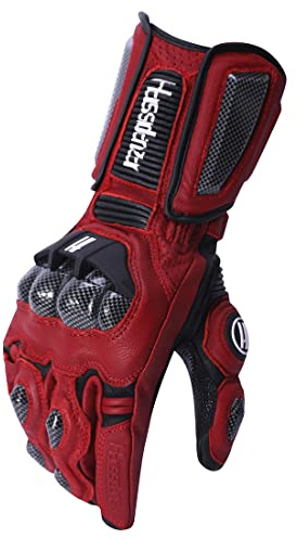 Harssidanzar Gants de Moto en Cuir pour Hommes et Femmes,Gants de Protection des articulations en Fibre de Carbone pour Sports motorisés KM045,Sang de Boeuf/Noir,Taille XL