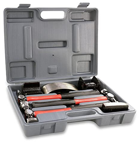 ENVA Set di Attrezzi per la rimozione delle ammaccature della carrozzeria 7 pz. Incudine Manuale, Martello e Strumento per la rimozione delle ammaccature per Un Lavoro preciso sulle lamiere.