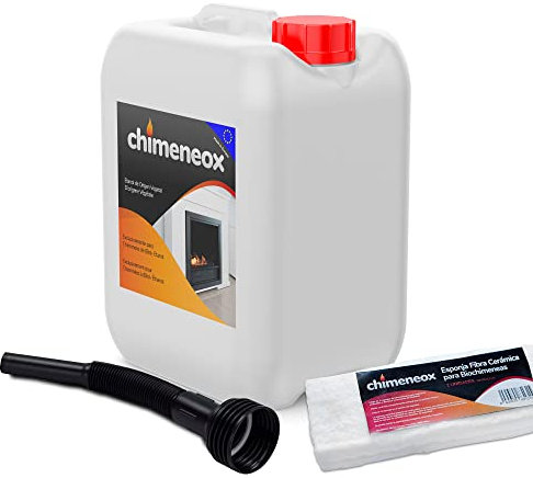5L Bioetanol 99,5% para chimeneas de Chimeneox (con Embudo) + 2 x Esponja Fibra Cerámica