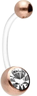 PIERCINGLINE flexibles Bauchnabelpiercing aus Teflon für Schwangerschaft individuell kürzbar in Roségoldfarben Kristallklar