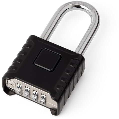 Weielt Heavy Duty Combination Padlocks Outdoor, 52mm Stainless Steel 4 Digit Locker Code Padlock Weatherproof with Hardened Steel 8mm Diameter Shackle for Gates, Shed, Fence, Warehouse (Black-Long)