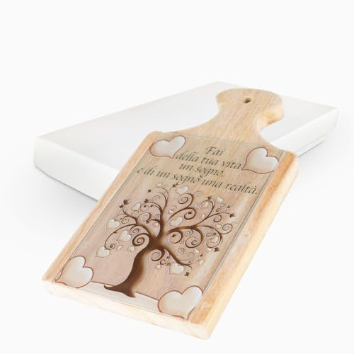 Albalù Bomboniera Tagliere Albero della Vita 16x29 cm – Tagliere Decorativo in Legno con Stampa su Vetro, Scatola Inclusa – Bomboniere Cresima