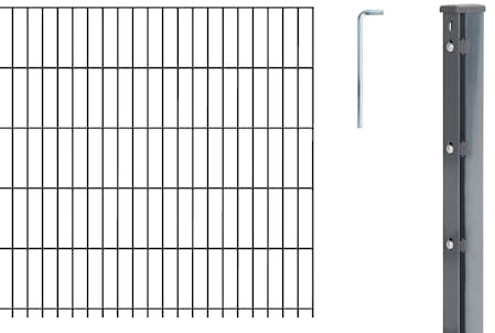Alberts 679323 Doppelstabmattenzaun als 12 tlg. Zaun-Komplettset | verschiedene Längen und Höhen | anthrazit | Höhe 223 cm | Länge 12,5 m