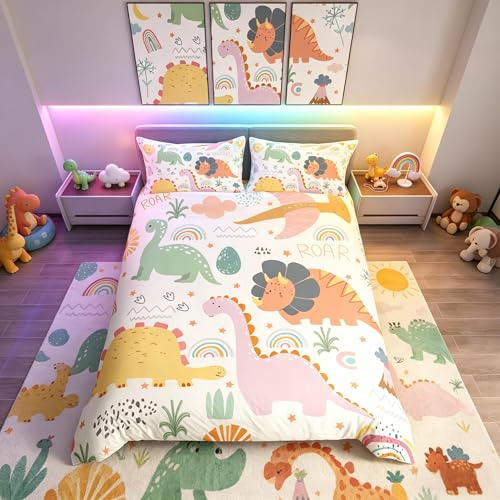 Homemissing Set Biancheria da Letto Bambini Motivi Dinosauri Animali Selvatici Traspirante Singolo
