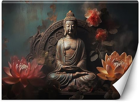 Feeby Papel Pintado Buda Budismo AI 250x175 cm Gris XXL Fotomurales Tejido No Tejido Decoración De Pared Moderna Decorativos Dormitorio Para la sala Zen Yoga Oriente