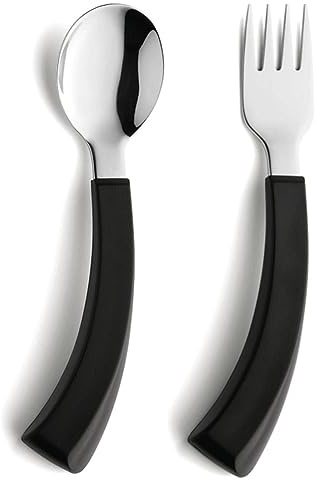 FabaCare Senioren Gabel und Löffel Set - Ergonomisches Besteck für Rechtshänder, Spezial-Utensilien für Arthritis und eingeschränkte Handmotorik, gebogen
