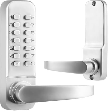 ANNFUZ Mechanical Keyless Entry Door Lock with Handle,Front Door Lock Set with Push Button & Keys,Combination Code Door Lever Locks with Keypad,Gate Lock for Outdoor,Fence,Warehouse,No Electronic