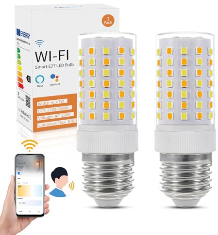 D dDraw Dimmable Wi-Fi Smart LED Bulbs,Compatible with Both Amazon Alexa and Google Assistant—Warm to Cool White (2700K-6500K) Adjustable Brightness from 1-100%(7W 800LM,AC 230V) 2Pack