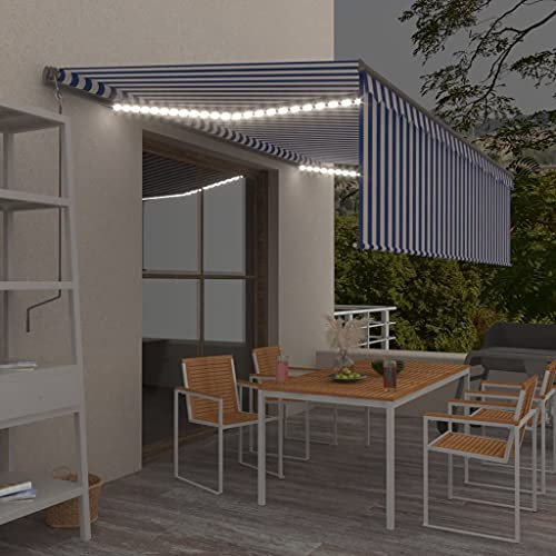 Terrassen-Markisen,Gelenkarmmarkisegelenkarmmarkise Einziehbar Mit Jalousie Andled 5x3 M Blau AndweißIdeal FüR Den Einsatz Im Freien, FüR TüRöFfnungen, Terrassen, Balkone
