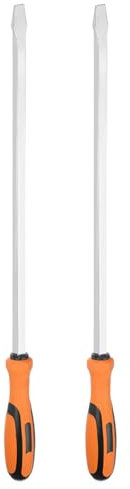 HARFINGTON 2pcs Slotted Screwdriver SL13 26 Extra Long 19 Square Shank CR-V Flat Head Screwdrivers with Striking Cap for Industry and Automobile Repair