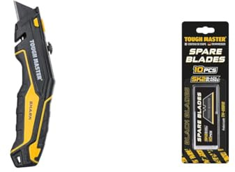 TOUGH MASTER Utility Knife, Retractable Plus 4 SK2 Blades & 10 Piece Utility Trim Knife, Strong SK2 Steel Spare Blades, 19x60x0.6mm