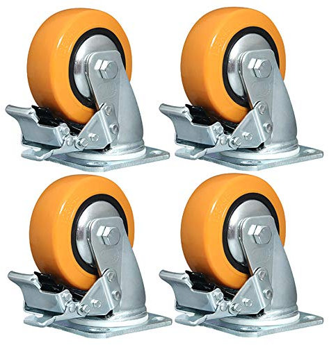 Möbelrollen Schwerlastrollen Langlebige Universalräder X4 Lenkrollen - Mit Bremsen, Polyurethanrollen Industrielle Hochleistungsrollen, Einzelradtragkraft 450 Kg(Color:Brake Wheel,Size:5in(125mm))