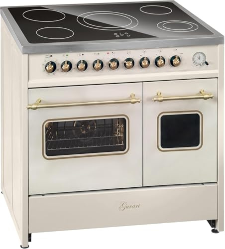 GURARI Elektrisk stående spis GCH E 912 DF Cr r glaskeramik spis 90 cm creme-färgad dubbelugnsspis