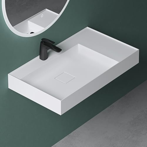 Mai & Mai Vasque Rectangulaire Posée Suspendue 80x46cm sans Trop-Plein | Vasque Lavabo, Bonde et Cache-Bonde Inclus, Solid Surface, Usage Quotidien, Colossum630