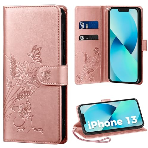 Thorhülle Handyhülle für iPhone 13 Hülle, Schutzhülle für iPhone 13 PU Lederhülle Tasche Flip Case Kartensteckplätzen Klapphülle Kompatibel mit iPhone 13 Hülle, Rosa