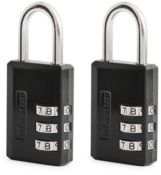 Master Lock Black Combination Padlock, Indoor Gym Locker Lock with Customizable 3-Digit Code for Luggage, Backpacks, Cabinets, 2 pk, 647EC2