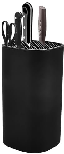 Messerblock Ohne Messer, Unbestückt mit Borsten, Messerblock Schwarz Universal, Runder Messerblockhalter, Unbestückte Messerblöcke für 4-12 Messers Aller Art, Knife Block, 24 x 13 x 13 cm