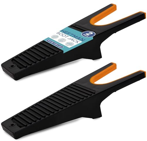 HEFTMAN Boot Jack - 2 Pack Heavy Duty Welly Boot Remover, Sturdy Plastic Boot Puller for Easy Removal of all Types/Sizes of Boots with Anti-Slip Rubber Grip & Shoe Scraper Removes Mud (Black/Orange)