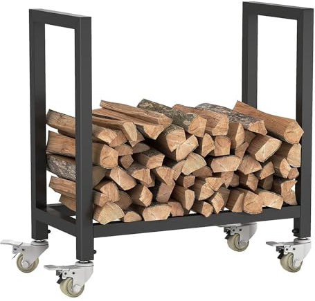 Support À Bûches Pour Cheminée Avec Roulettes，chariot À Bois Pour Cheminée D'intérieur Et D'extérieur，support de Rangement en Métal Pour Bûches de Bois de Chauffage，pour Terrasse Porche