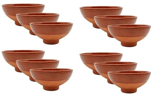 Tradineur - Pack de 12 tazas de barro para vino, Nº 2, tazón, cuenco para licores, aperitivos, producto artesanal, fabricado en España (Marrón - 12,2 x 5,7 cm)
