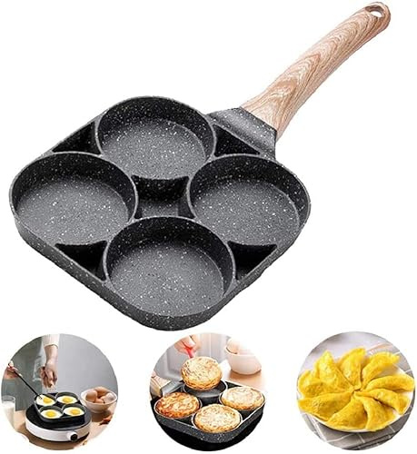 Praktiqo Non-Stick Frying Pan with 4 Hole Pancake Pan Fried Egg Burger Pan