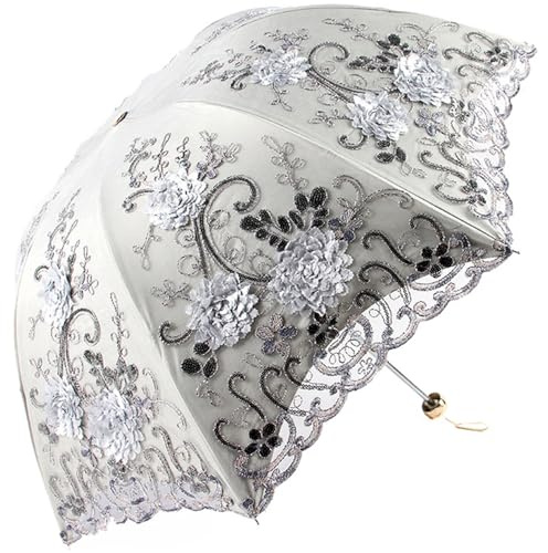ShaqMars lace parasol umbrella Folding Anti-uv Sunshade Vintage Embroidered Sun Protection (GRY)