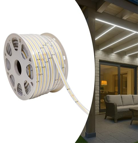 LED ATOMANT 6 Metros de Tira LED 220V COB Directa, Luz Exterior Lineal 10W/m, IP67 Impermeable, Color Blanco Neutro (4500K) 950LM/m Corte 16,5cm, Uso sin Transformador, Conector Incluido
