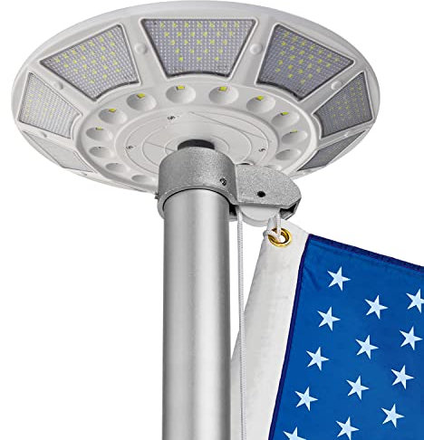 Solar Flag Pole Light 266 Ultra Bright LED 6500K White Flagpole Lights Top Mount Solar Powered 100% American Flag Cover Outdoor Weather-Resistant Dusk to Dawn for 15-30 ft Flagpoles White