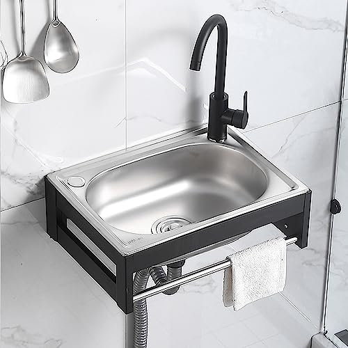 Stazione lavamani Commerciale in Acciaio Inossidabile, lavello a Parete con Una Vasca per Catering, rubinetti per Acqua Calda e Fredda per lavello da Cucina, Lavanderia, Garage e Ristorante,