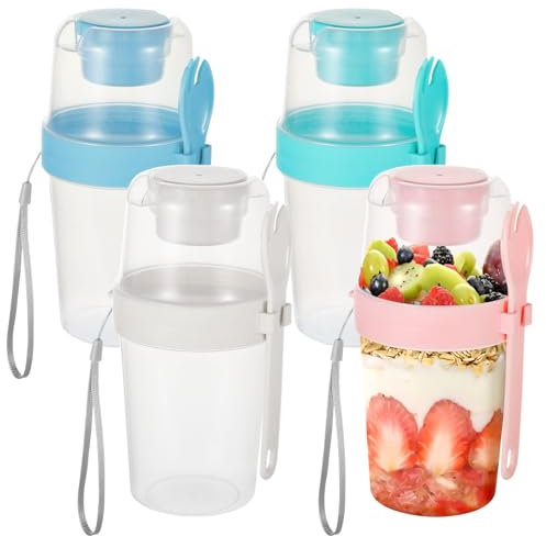 yeeplant 4-Pack Yogurt Parfait Cups With Lids & Sporks, Clear Plastic Containers For Light Meals & Snacks