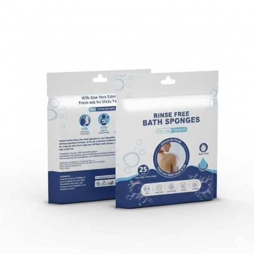 Disposable Rinse Free Bath Sponge Wipes Waterless Body Wash with Aloe Vera | Extra Large Personal Hygiene Wipes for Elderly & Patients, Body Cleansing Sponge for Hospital, Home & Outdoor Use