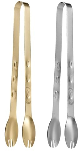 BAZEITFLOW 2 piezas Pinzas de Acero Inoxidable para Servir Alimentos Resistentes al Calor y Antideslizantes de Plata y Dorado para Hielo Azúcar y Frutas Cocina y Bar