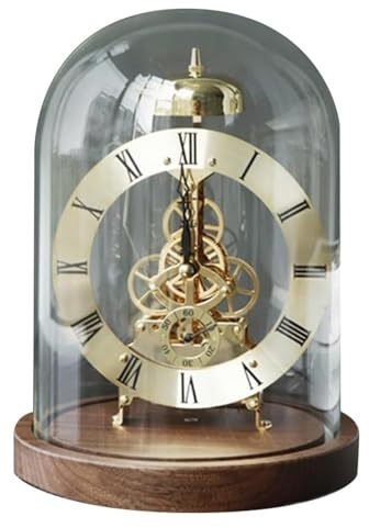 Vintage Glass Dome Clock with Quartz Movement, Hourly Chime and Silent Mode for Home Decor