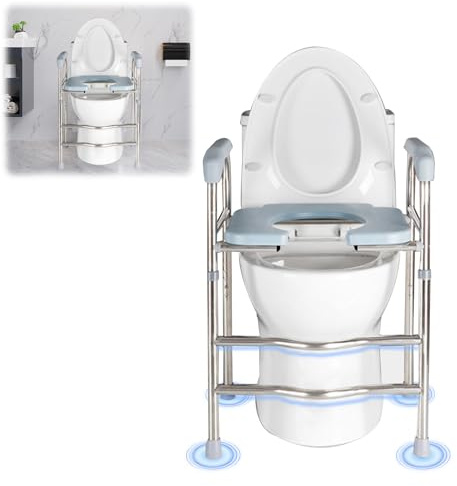 Toilettensitzerhöhung mit Armlehnen, Toilettensitzerhöher mit Höhenverstellbaren, Aufstehhilfe Toilette, WC Aufstehhilfe für Senioren Behinderten Schwanger belastbar max 200kg