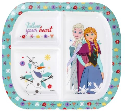 Disney La Reine des Neiges - 3 sections - Réutilisable - Pour enfants et tout-petits - Assiette à déjeuner divisée
