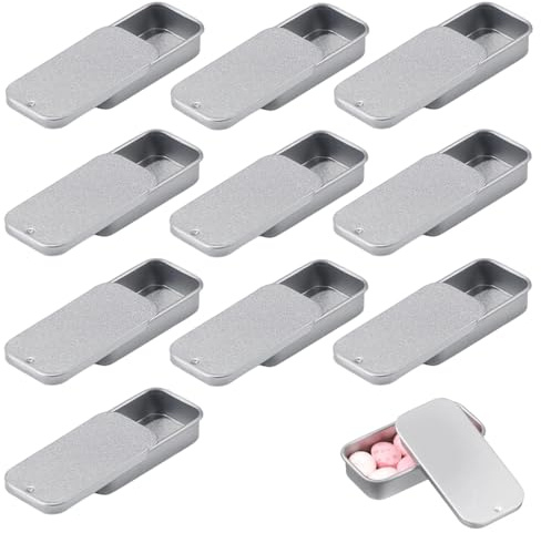 10PCS Kleine Metalldosen 50x25x10mm tragbarer Speicher für Heimwerker | Mini Blechdosen dose, Rechteckige Metalldose für Pillen, Lippenbalsam Bastelzubehör, Silberne Behälter, Wiederverwendbarer