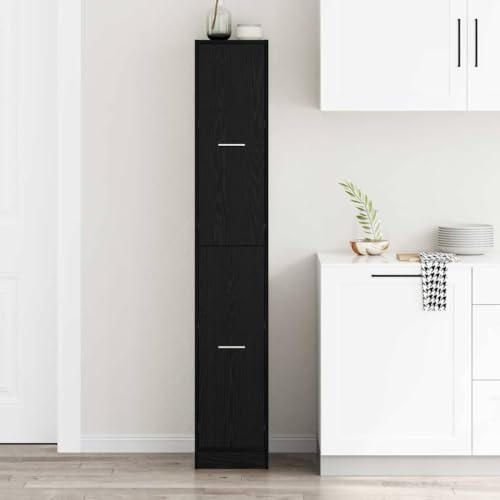 Holamys Apothekerschrank Schwarz Eichen-Optik, 30x41x174.5 cm, Moderner Küchenschrank mit Schubladen, Hoher Vorratsschrank für Küche & Wohnzimmer, Holzwerkstoff