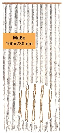 Kobolo Türvorhang Circles | Papiervorhang | 100x230 cm | 45 Stränge | beige | Fliegenvorhang aus Naturmaterial | Fadenvorhang in Bastoptik | dekorativ & natürlich | für Türen & Innenbereich