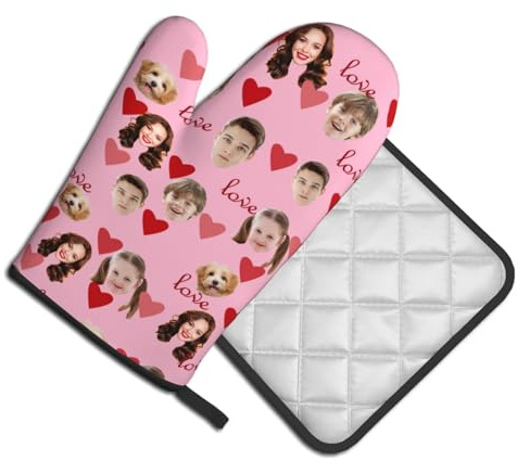Set di guanti da forno e presine personalizzabili, guanti da forno resistenti al calore e tappetino caldo, con design personalizzato, set da cucina per cucinare e grigliare (stile 03)
