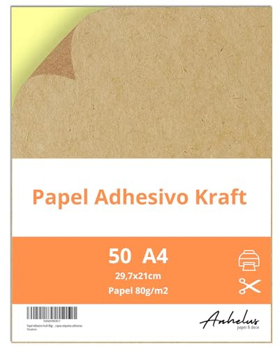 Kraft Sticker Papier zum bedrucken A4 |50 Blatt| Selbstklebende Etiketten | Kraft Klebepapier A4 bedruckbar | Für Inkjet und Laser Drucker