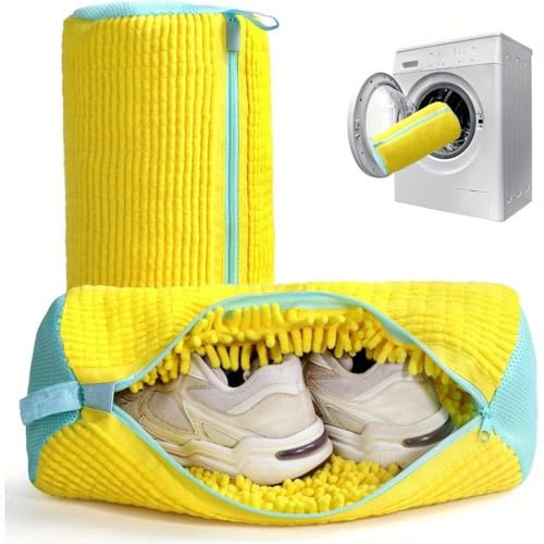 2pcs Sneaker Washing Machine Bag, Shoe Washing Machine Bag, Suitable for All Shoe Types and Sizes, 360° Surround Cleaning, Universal Shoe Bag for Washing Machine and Dryer (Yellow)