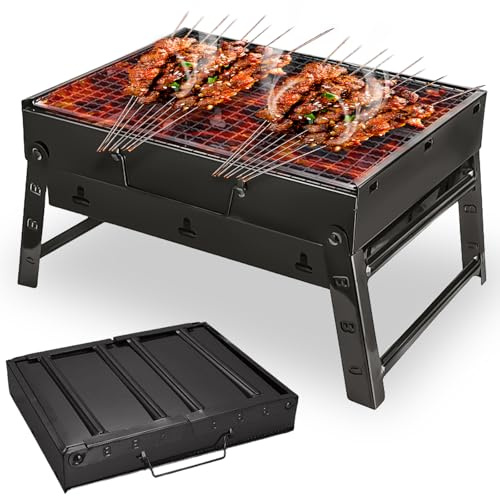 Träkolgrill: 35 x 27 x 20 cm campinggrill hopfällbar liten, bärbar grill rostfritt stål camping, bärbar utomhusgrill för picknick/terrass/camping/resor utomhus trädgård fest etc.
