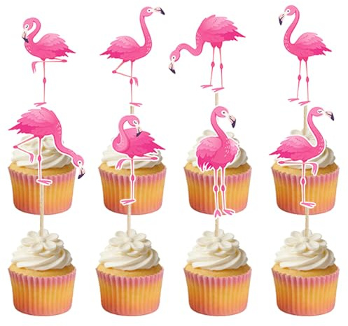 24 teiliges Flamingo Kuchendekorationsset, Tierkuchendekorationen, Flamingo Dessertverzierungen, Geburtstagsfeier Zubehör, Zoo Motiv, Kuchendekorationen für Freundin oder Freund