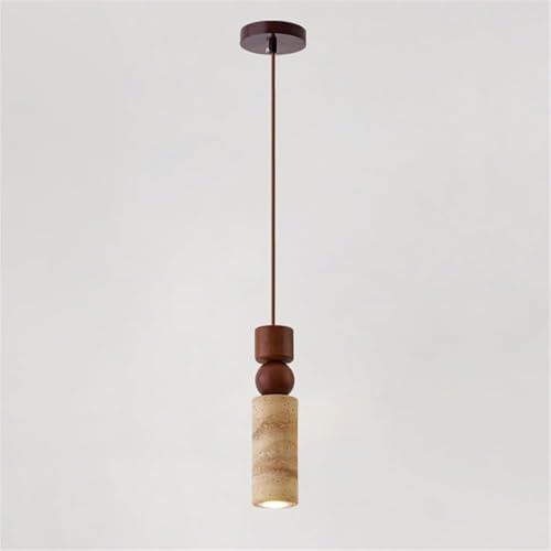 Lámpara Colgante de Piedra Natural, lámpara de Techo nórdica, luminaria suspendida E27, Foco para Comedor y Dormitorio (Color Nogal).