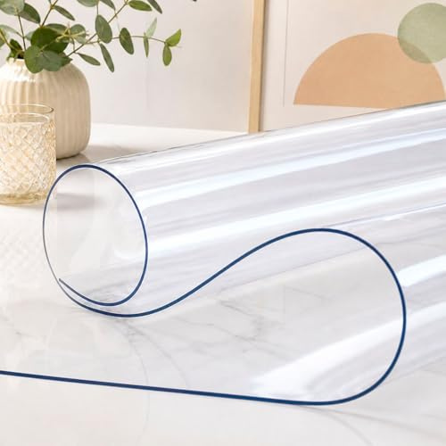 MERCURY TEXTIL–Protector de Mesa Transparente de PVC (120 cm, Redondo)