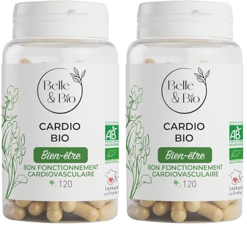ACTION CARDIOVASCULAIRE & CHOLESTÉROL - CARDIO BIO - Ail, Aubépine, Olivier, Reine des Près Bio certifiés Ecocert - 120 gélules - Pilulier - Fabriqué en France (Lot de 2)