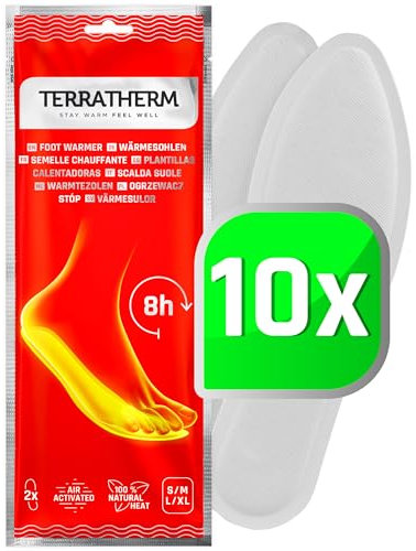 TerraTherm Wärmesohlen luftaktiviert – 8h warme Füße – 5, 10 oder 30 Paar Sohlenwärmer – 100% natürliche Wärme – wärmende Schuheinlagen - 10 Paar XL
